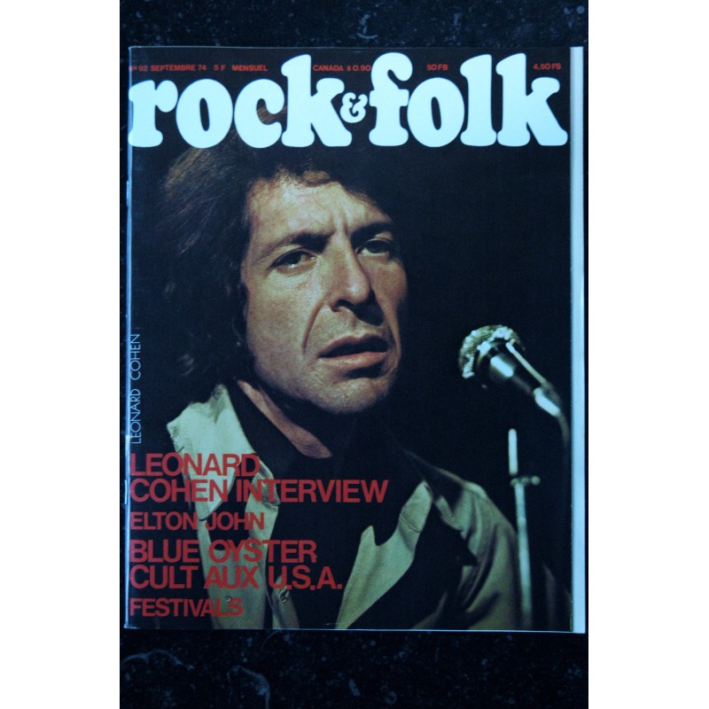 ROCK & FOLK 092  n° 92 SEPTEMBRE 1974 COVER LEONARD COHEN FREDDIE KING Jean Luc PONTY Mama CASS Elton John