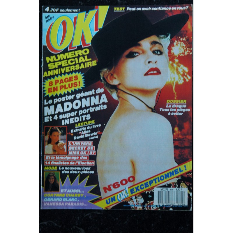 OK ! âge tendre 600 NUMERO EXCEPTIONNEL 13 JUILLET 1987 COVER MADONNA + POSTER GEANT DE MADONNA + 4 SUPER PORTRAITS INEDITS