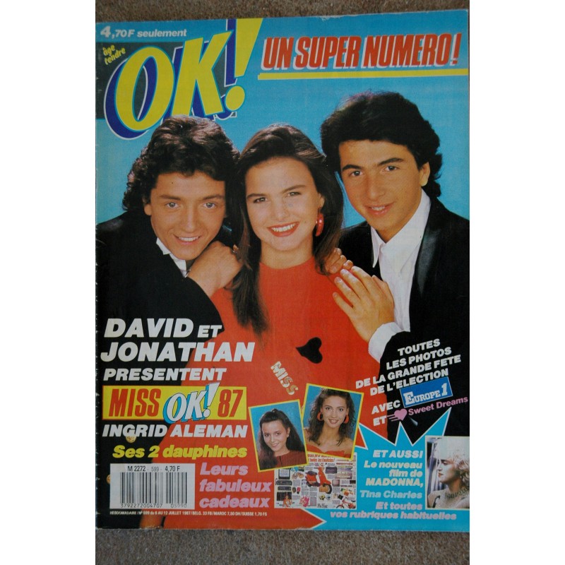 OK ! âge tendre 599 DAVID ET JONATHAN INGRID ALEMAN TINA CHARLES LE FILM DE MADONNA 1987