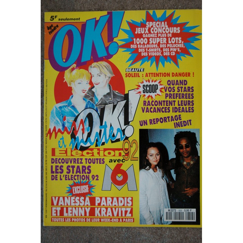 OK ! âge tendre 858 JUIN 1992 VANESSA PARADIS ET LENNY KRAVITZ