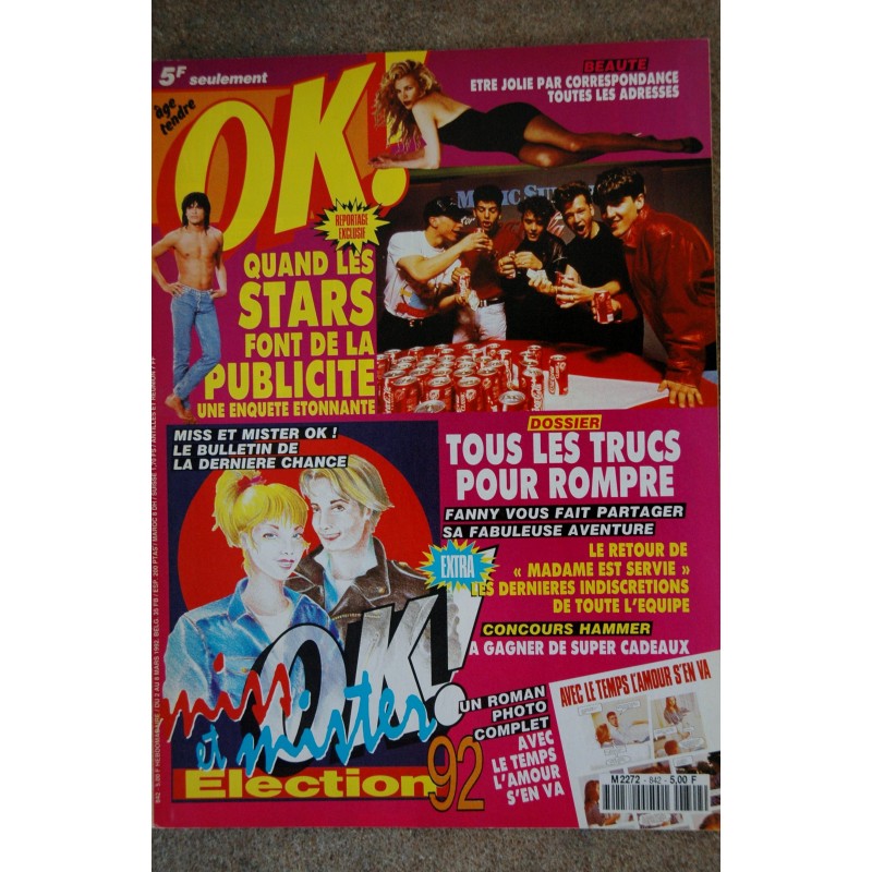 OK ! âge tendre 875 OCT 1992 COVER INDRA KRIS KROSS INTERVIEW HARRISON FORD