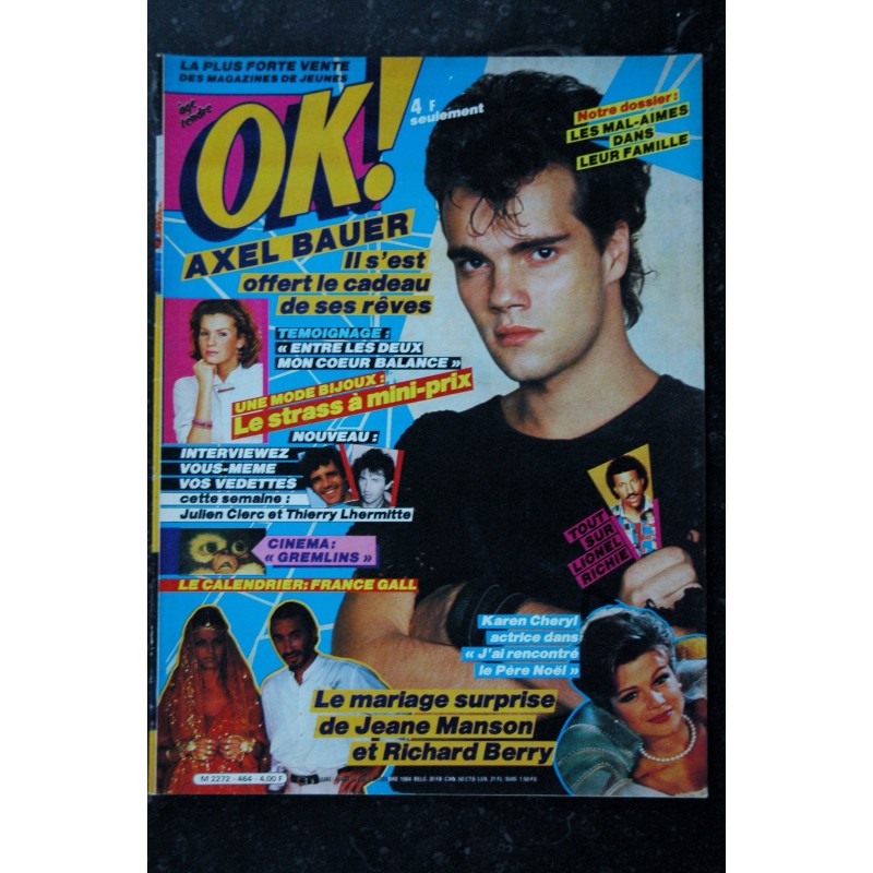 OK ! âge tendre 464  AXEL BAUER  * FRANCE GALL + Poster *   JEANE MANSON RICHARD BERRY