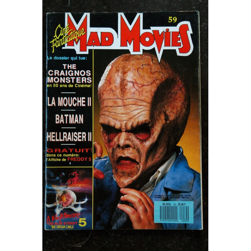 Ciné Fantastique MAD MOVIES  n° 59  * 1989 *  The craignos monsters LA MOUCHE II  BATMAN  HELLRAISER II