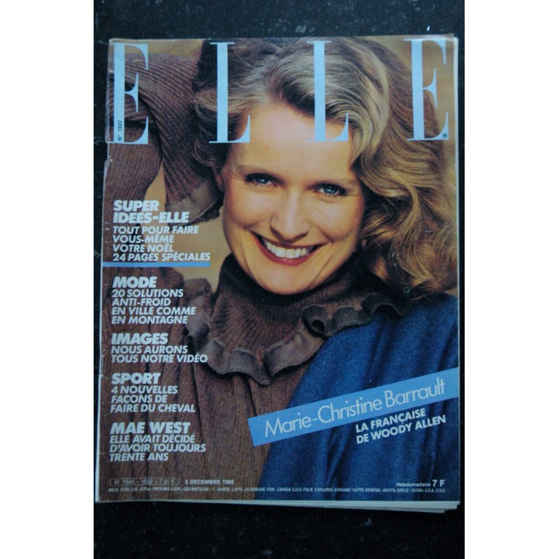 ELLE 1822  08 décembre 1980  Marie-Christine BARRAULT Cover + 2p. - Mae West - C. Rampling & JM Jarre - 140 p. Fashion Vintage