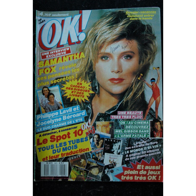 OK ! âge tendre 603 3 AOUT 1987 COVER SAMANTHA FOX + INTERVIEW PHILIPPE LAVIL & JOCELYNE BEROARD