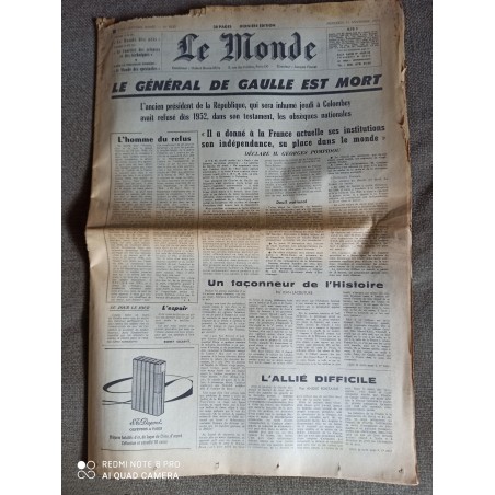 Le Monde 4 avril 1974 LA MORT DE Georges POMPIDOU  Alain POHER à l'Elysée