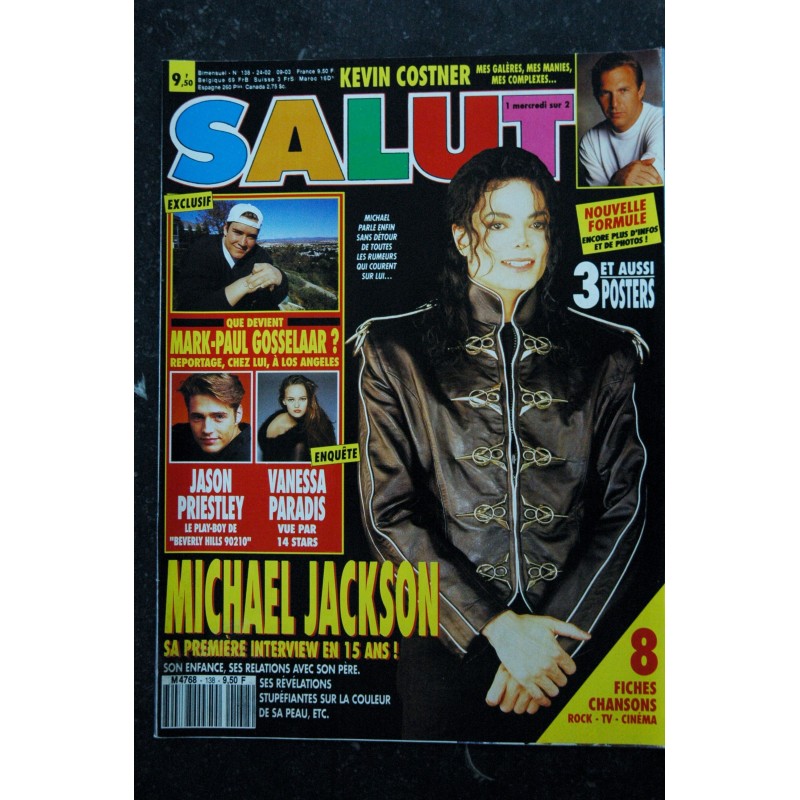 Salut ! 138 FEVRIER 1993 MICHAEL JACKSON JASON PRIESTLEY VANESSA PARADIS + POSTERS MADONNA BEVERLY HILLS 90210