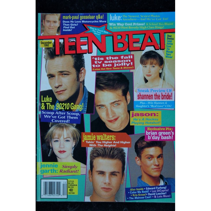 Teen Beat 1992 10 - TRES RARE - COMPLET - Jennie Garth -  Shannen Doherty  - Jason Priestley - Luke Perry