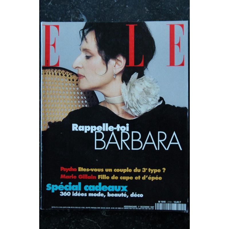 ELLE 2709  1 décembre 1997 cover Barbara + 6 p.  Marie GILLAIN  Zindzi MANDELA  Carlos  Victoria de Suède