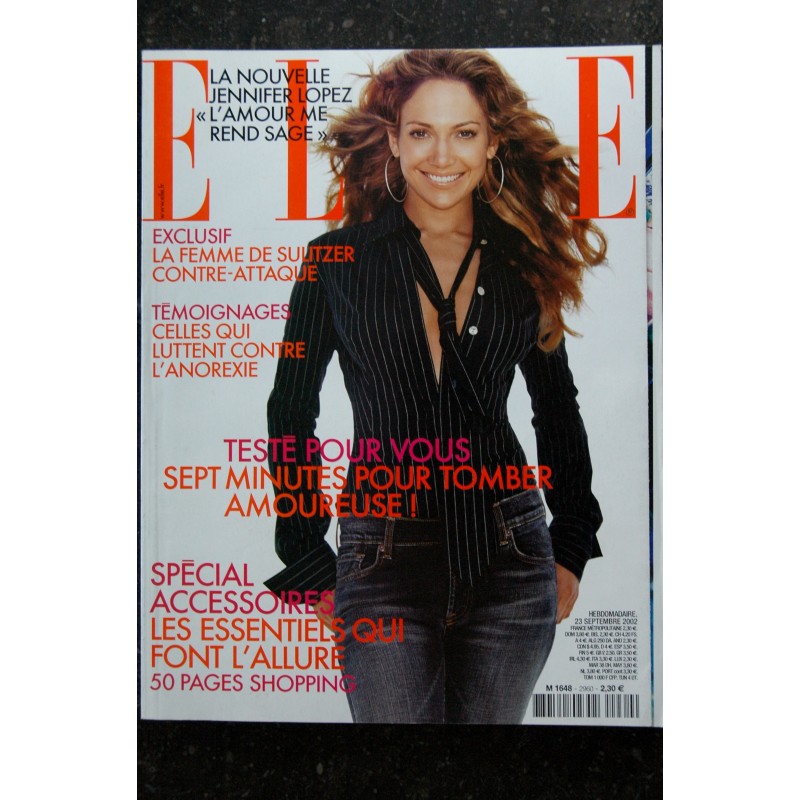 ELLE 2960  23 septembre 2002  Jennifer LOPEZ cover + 6 pages -  Corto Maltese -  les BECKHAM - D. Sullitzer - 300 pages