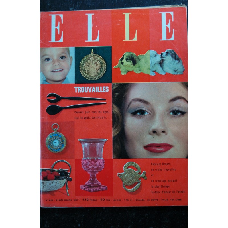 ELLE   623   2 décembre 1957  Fourreau broché or Torrente - Michèle Morgan 5 p. - Ingrid Bergman - 132 pages FASHION VINTAGE