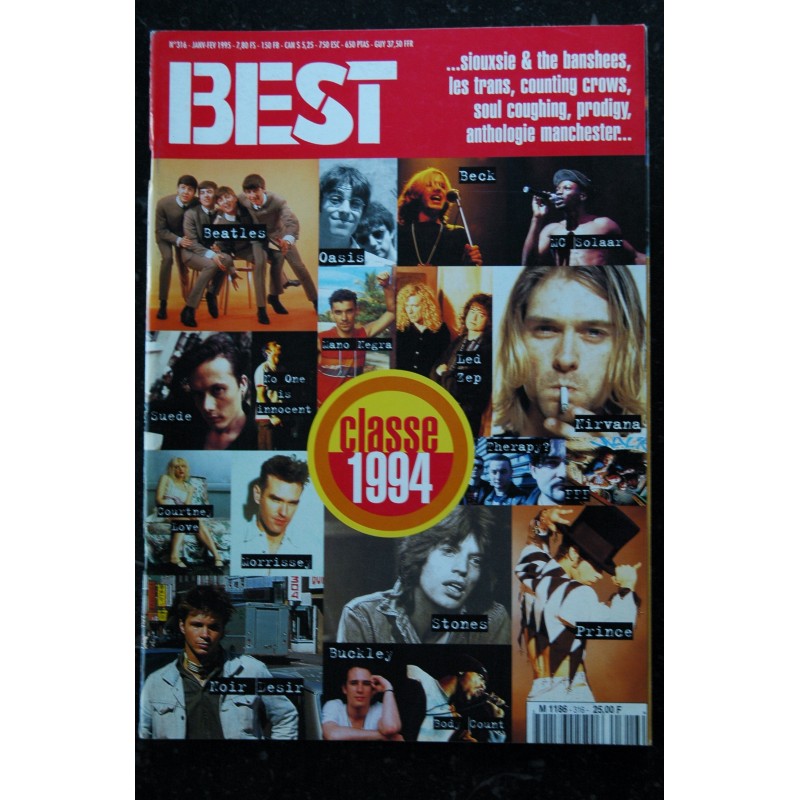 BEST 316  janv. 1995  Beatles Courtney Love Noir Désir Oasis Mano Negra Stones MC Solaar Nirvana Prince