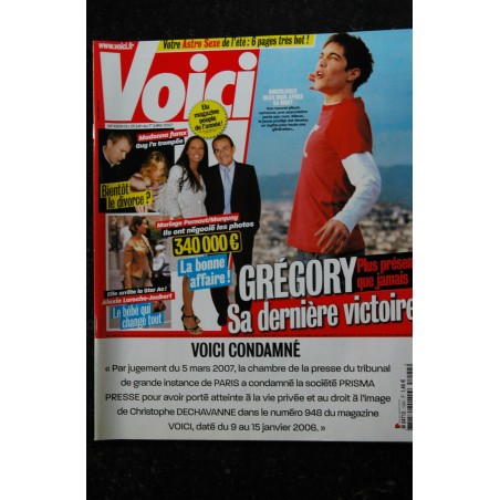 VOICI 1024  2007 06 25  Grégory Lemarchal  COVER  + 2 p. - Madonna - Johnny - Justin Timberlake