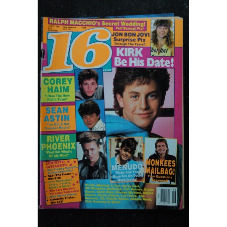 16 Magazine 1987 August Incomplet Kirk Jon Bon Jovi CB Barnes Menudo's Sergio