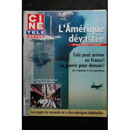 CINE REVUE 2001 n° 38 L'Amérique dévastée Cover + 10 p. - Kurt Russell - Britney Spears Michael Jackson - Garou - Lecocq