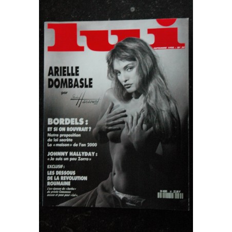 LUI 035 SEPT 1990 HCOVER ARIELLE DOMBASLE JOHNNY HALLYDAY MALERBI LENNARD + POSTER GEANT MANARA