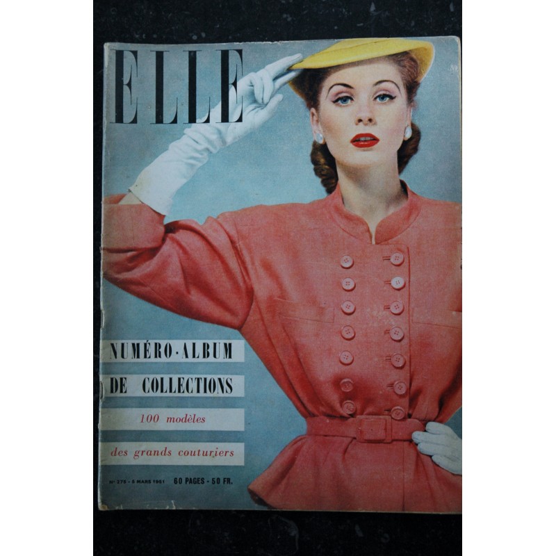 ELLE   275   5 mars 1951 - Tailleur Balenciaga - la mode frivolante - le shantung   - 60 pages FASHION VINTAGE