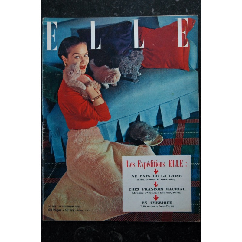 ELLE   365  24 nov. 1952 - Jupe mouton J. Fath - Laine Lille Roubaix Tourcoing - F. Giroud  - 60 pages FASHION VINTAGE