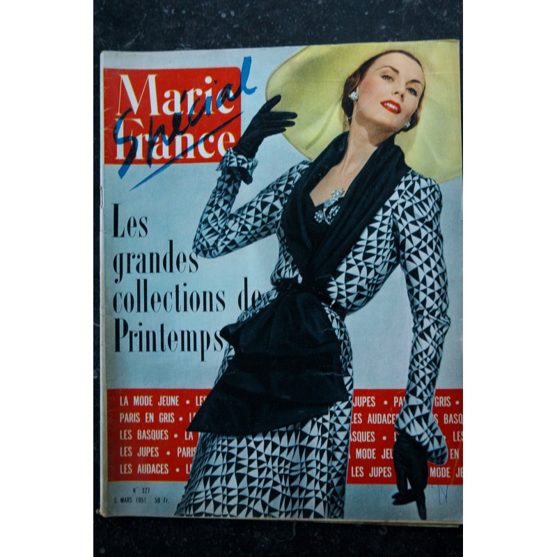 Marie France   327  -  5 mars 1951 - Robe Jacques FATH - 56 pages - FASHION VINTAGE