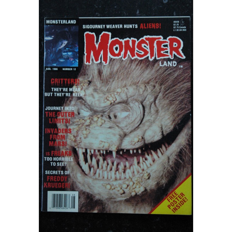 MONSTER LAND  12 - Sigourney Weaver hunts Aliens ! - Critters ! - The Outer Limits ! - Freaks - F. Krueger - 56 p. - june 1986