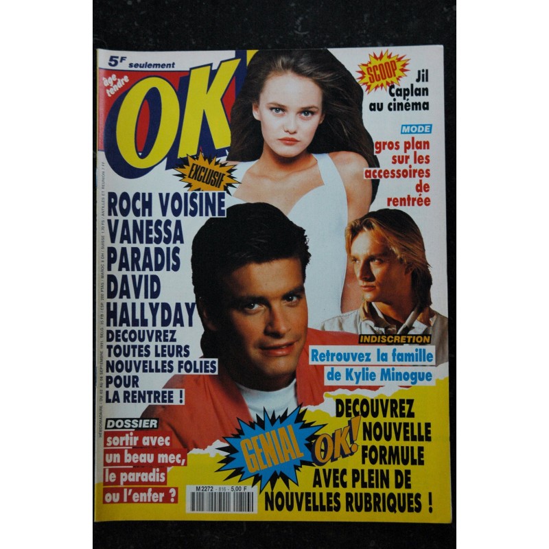 OK ! âge tendre 816  2 au 8 sept. 1991 Rock Voisine - Vanessa Paradis - David Hallyday -mini poster ok boy