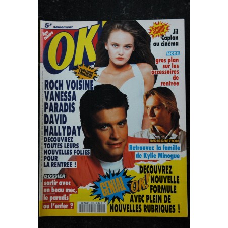 OK ! âge tendre 816  2 au 8 sept. 1991 Rock Voisine - Vanessa Paradis - David Hallyday -mini poster ok boy