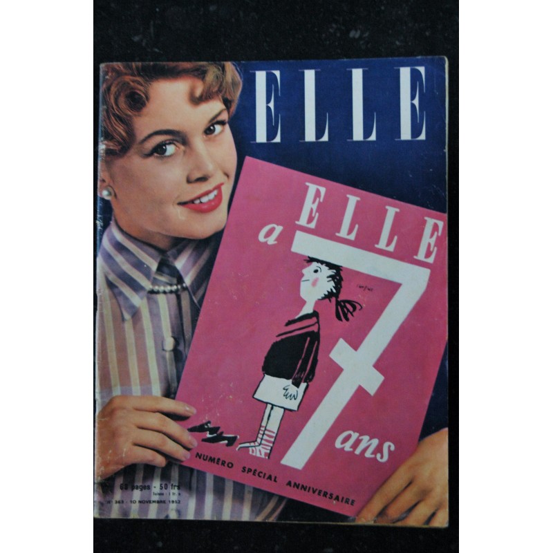 ELLE   363  10 nov. 1952 - Brigitte Bardot Cover - RARE - Françoise Giroud en Amérique - 68 pages FASHION VINTAGE