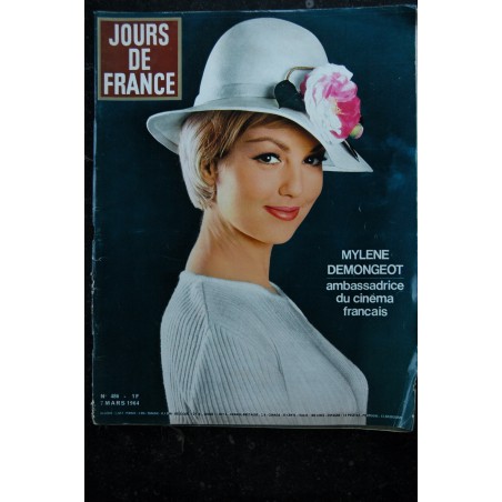 JOURS DE FRANCE 486 7 mars 1964 Mylène DEMONGEOT Cover + 6 p. - la Ferrari de Johnny Les bottes de Petula - 140 p. JOURS DE FRANCE 486 7 mars 1964 Mylène DEMONGEOT Cover + 6 p. - la Ferrari de Johnny Les bottes de Petula - 140 p.