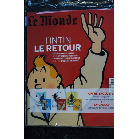 LE MONDE HS 17 2009 SPECIAL TINTIN LE RETOUR STEVEN SPIELBERG GEOPOLITIQUE + CARTE DE VOEUX COLLECTOR HERGE