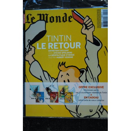 LE MONDE HS 17 2009 SPECIAL TINTIN LE RETOUR STEVEN SPIELBERG GEOPOLITIQUE + CARTE DE VOEUX COLLECTOR HERGE