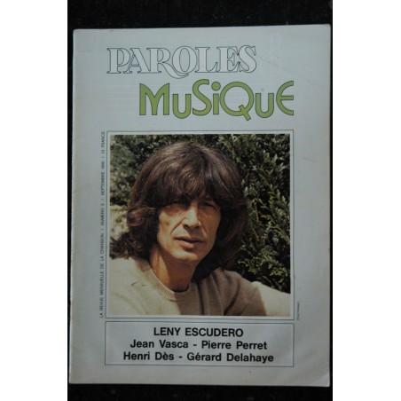 Paroles & Musique 1980 09  n° 2  Leny ESCUDERO - Jean Vasca - Pierre Perret - Henri Dès  ...  44 pages