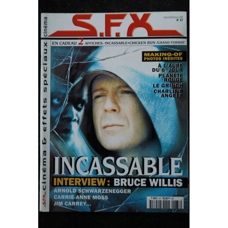 SFX  87  - Incassable Bruce Willis - Schwarzenegger Carrie-Anne Moss  + Affiches - 80 pages - 2001 01
