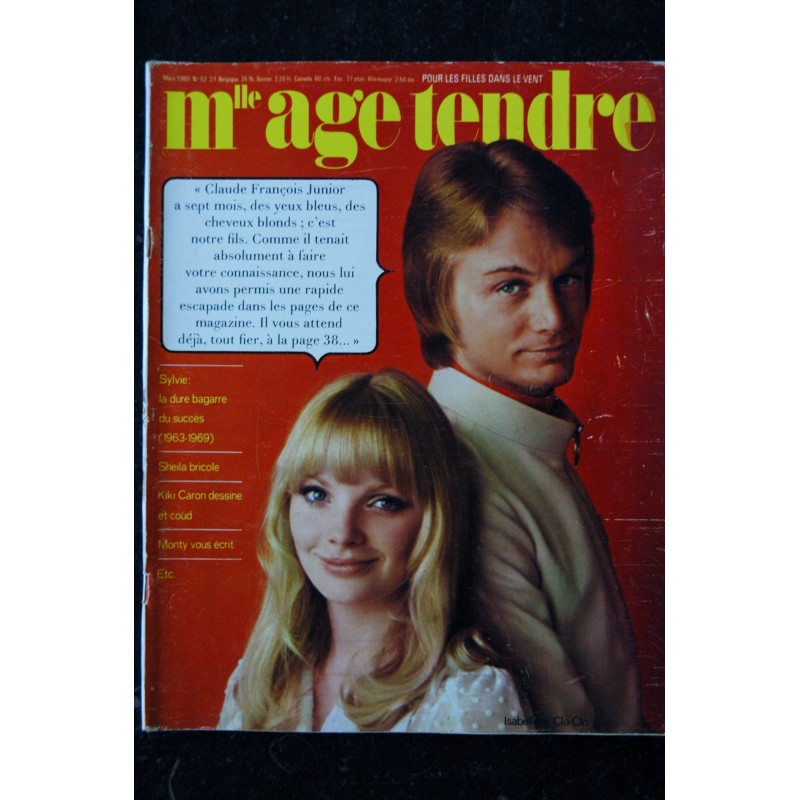 mademoiselle age tendre n°  59 1969 10 Vanina Michel Kiki Caron Johnny Sylvie Sheila Julien Clerc