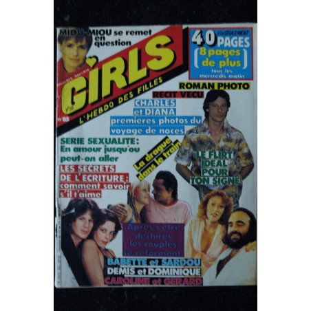 GIRLS n°   85  1981 08  Miou Miou Charles & Diana Sardou Demis Roussos Lenorman - du 12 au 19 août 1981