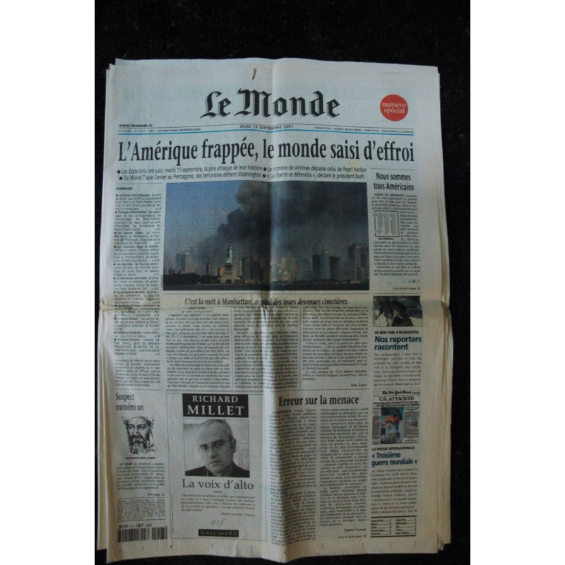 Le Monde 2001 - 13 septembre 2001 L'Amérique frappée, le monde saisi d'effroi