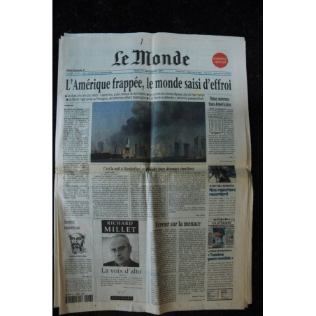 Le Monde 2001 - 13 septembre 2001 L'Amérique frappée, le monde saisi d'effroi