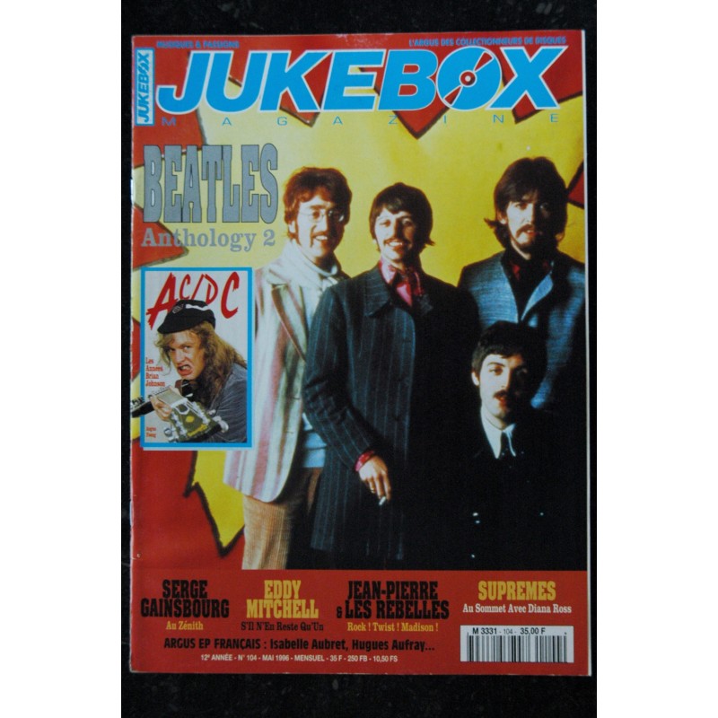 JUKEBOX 104  1996 05 - Beatles - AC/DC - Gainsbourg - E Mitchell - Supremes  - Poster Sylvie Vartan - 84 pages