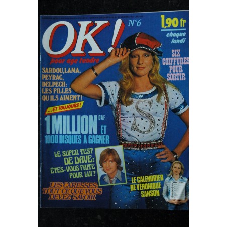 OK ! âge tendre   6 - 23 au 29 fév. 1976  * Sylvie Vartan - Dave - Véronique Sanson - Stone -Sardou Lama Peyrac Delpech