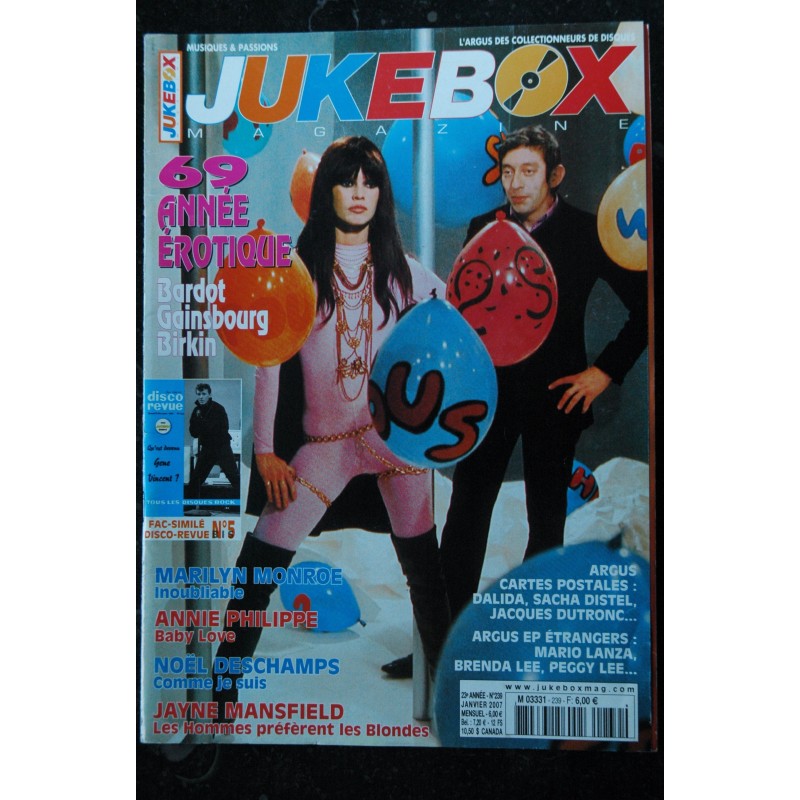 JUKEBOX 239 2007 BRIGITTE BARDOT SERGE GAINSBOURG JANE BIRKIN Fac-Similé Disco Revue GENE VINCENT