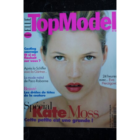 ELLE TOP MODEL 015 AVRIL 1997 COVER KATE MOSS EVA HERZIGOVA GARTNER BEAUTE CASTING