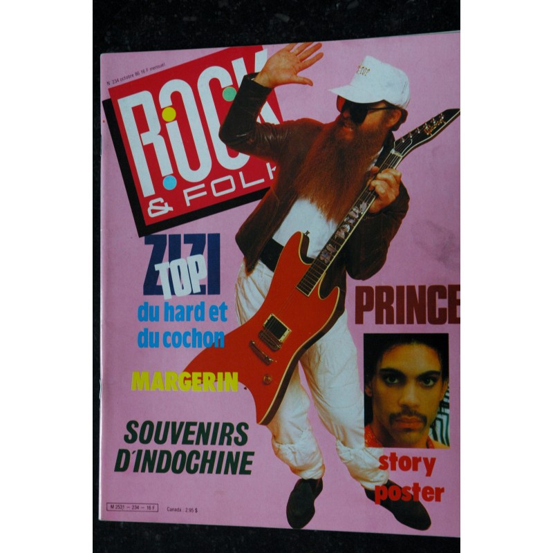 ROCK & FOLK 234 OCTOBRE 1986 COVER ZIZI TOP MARGERIN SOUVENIRS D'INDOCHINE + POSTER PRINCE 1986
