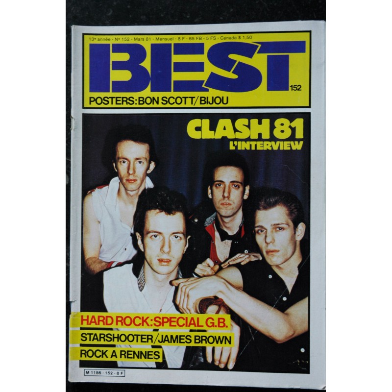 BEST 152 MARS 1981 THE CLASH STARSHOOTER JAMES BROWN BON SCOTT BIJOU + POSTERS BON SCOTT BIJOU