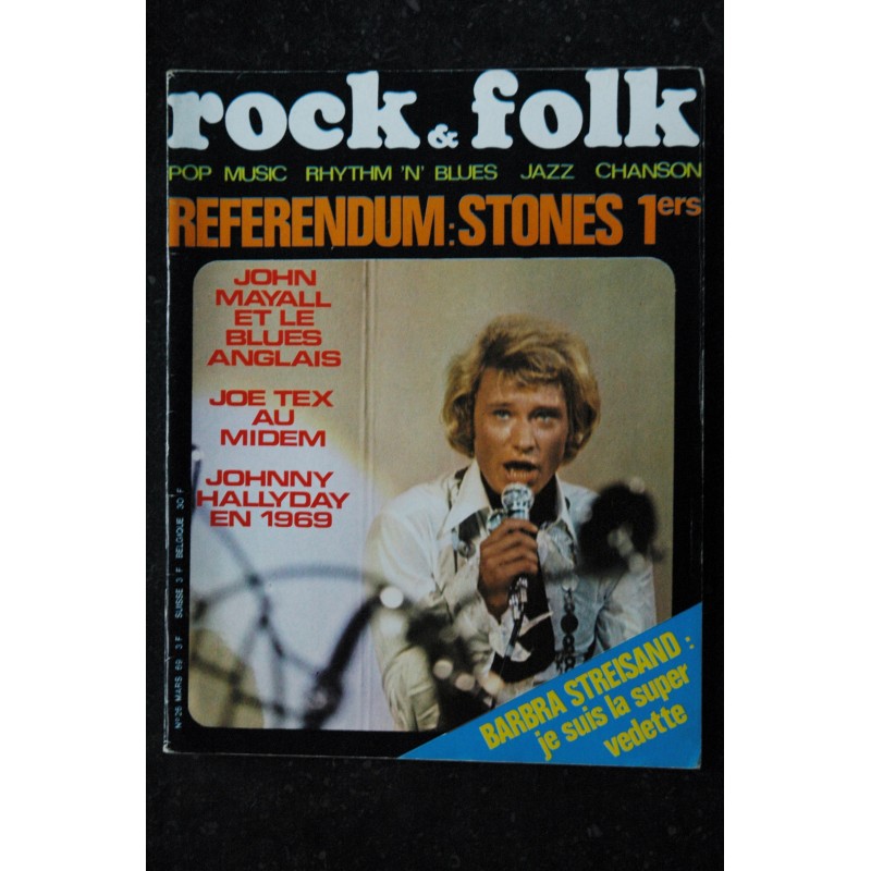 ROCK & FOLK 026 MARS 1969 COVER JOHNNY HALLYDAY JOHN MAYALL JOE TEX BARBARA STREISAND