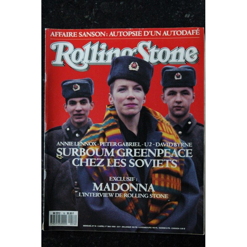 ROLLING STONE 1989 16 Madonna Interview Exclusif Annie Lennox Peter Gabriel U2 David Byrne