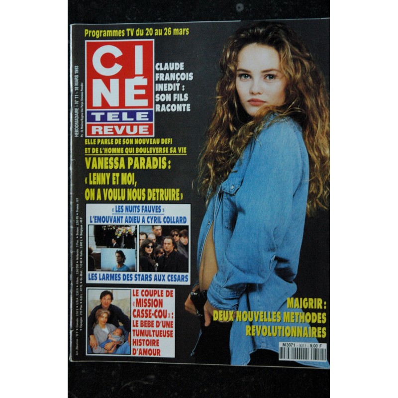 CINE TELE REVUE 1993 03 20 n° 11 Cover VANESSA PARADIS JEAN CLAUDE VANDAMME CLAUDE FRANCOIS