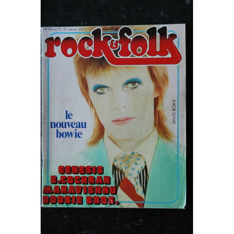 ROCK & FOLK 099 AVRIL 1975 COVER DAVID BOWIE GENESIS E. COCHRAN MAHAVISHNU DOOBIE BROS