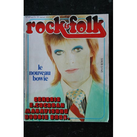 ROCK & FOLK 099 AVRIL 1975 COVER DAVID BOWIE GENESIS E. COCHRAN MAHAVISHNU DOOBIE BROS