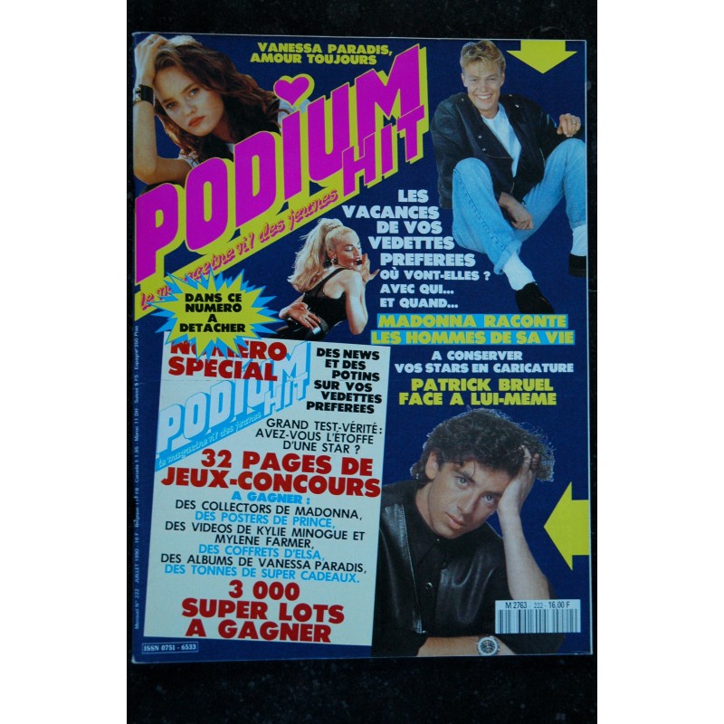 PODIUM HIT 222 1990 07 VANESSA PARADIS MADONNA Patrick BRUEL Poster Madonna