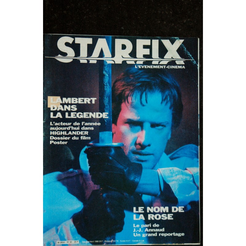 STARFIX 035  n° 35  - 1986 -   CHRISTOPHE LAMBERT  HIGHLANDER  LE NOM DE LA ROSE