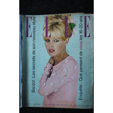 ELLE 932 1er NOVEMBRE 1963 COVER BRIGITTE BARDOT SON STYLE MARIE LAFORËT EDITH PIAF